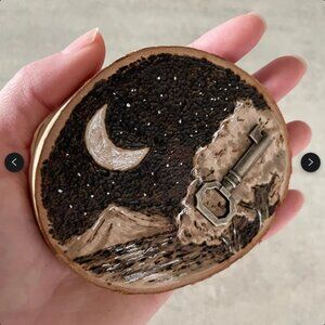 Key Moon Magick - Woodburned Plaque 3" x 3.5" - Witchy Altar Tile Artwork Art